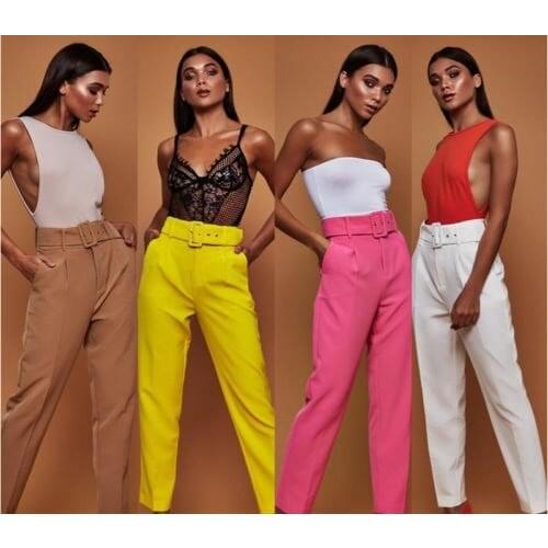 Fashion Women High Waist Drawstring Elastic Long Pants Belt Harem Trousers