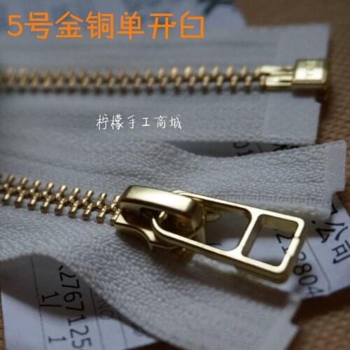 YKK zipper on the 5th metal gold and copper single open 50-100cm white - down clothing placket