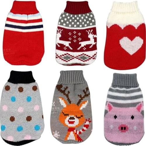 Cartoon Cat Dog Clothes Warm Christmas Sweater for Small Medium Dog Yorkie Chihuahua Pet Clothing Coat Knitting Crochet Clothes