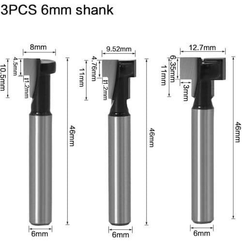 3pcs 1/4" Shank 6mm shank T-Slot Cutter Router Bit Set Hex Bolt Key Hole Bits T Slotting Milling Cutter for Wood Woodworking