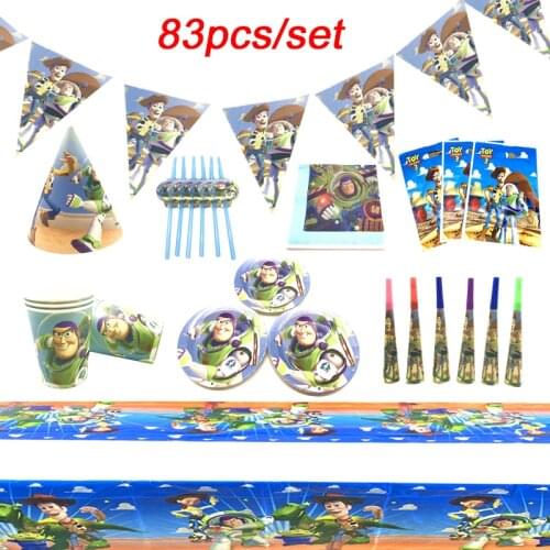 Toy Story4 Birthday Theme Decorations Set 83pcs Baby Shower Paper Cups Plates Tableware Birthday Party Supplies For Boys Gift