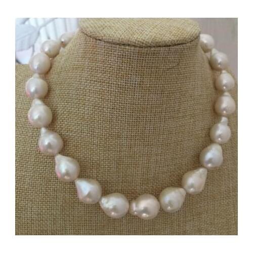 Free shipping noble jewelry elegant 12-15mm south sea baroque white pearl necklace