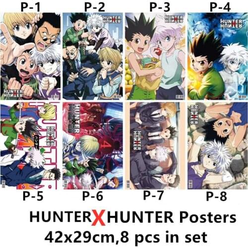 8pcs/Lot Anime HUNTER X HUNTER Posters Sticker Toy GON FREECSS Killua Zoldyck Kurapika Leorio Comic Wall Picture Poster 42x29cm