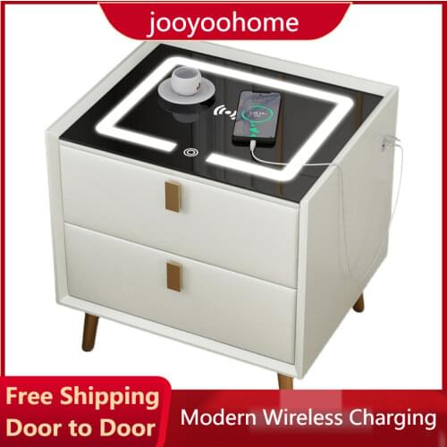 Nightstands Smart Bedside Cabinet Simple USB Wireless Charging with Lamp Solid Wood Leather Bedroom Furniture Bedside Cabinet