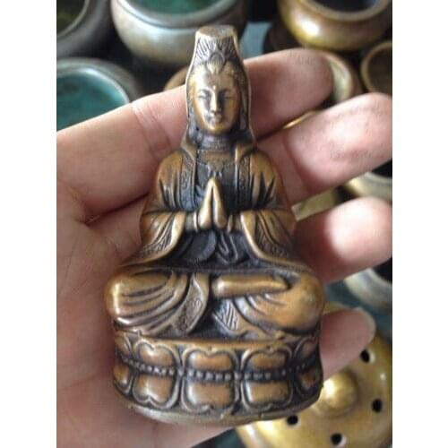 Elaborate Chinese Antique Kwan-yin buddha Bodhisattva Copper Buddha Statue