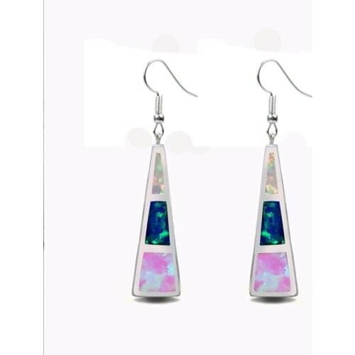 SHUNXUNZE Blue Pink Fire Opal Engagement jewelry earrings for women Accessories charms christmas bohemian Rhodium Plated R3582