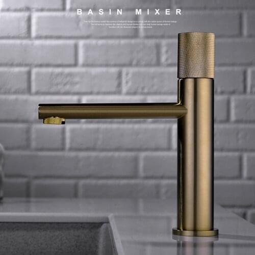 Basin Faucets Brush Gold/Black Brass Single Handle Faucet Hot & Cold Water Sink Faucet Mixer Taps Bathroom Faucet Lavatory Mixer