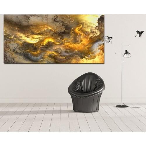 Modern Abstract Oil Painting on Canvas Posters and Printing Wall Art Golden Cloud Picture for Living Room Decorative Unstretched