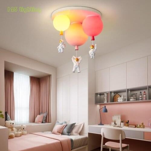 Modern Colorful Led Ceiling Lights Cute Cartoon Astronaut Childrens Room Deco Acrylic Balloon Cafe Kindergarten Hanging Lamp