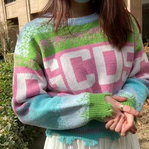 MONMOIRA O-neck Letter Streetwear Women Sweaters Autumn Casual Tassel Knitted Pullovers cws0359