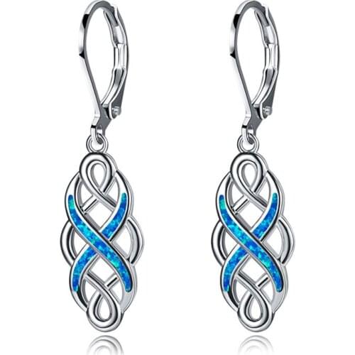 Boho Female Blue White Opal Drop Earrings Rose Gold Silver Color Clip Earrings For Women Cute Hollow Geometry Wedding Earrings