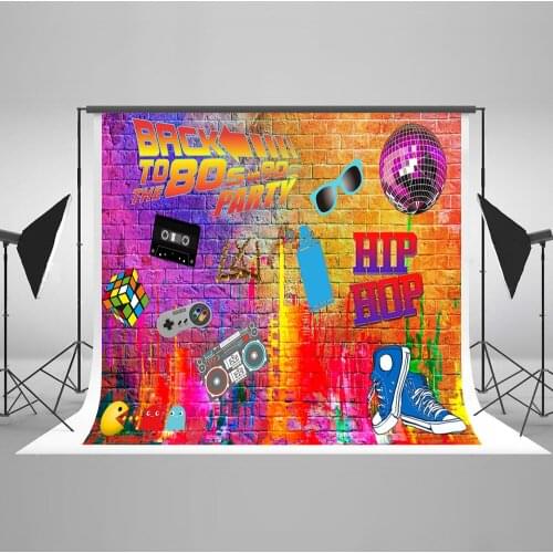 VinylBDS Graffiti Wall Photography Backdrop 300cm Back To 80S' Fashion Art Studio Background Backdrop Radio Shoes Party Backdrop