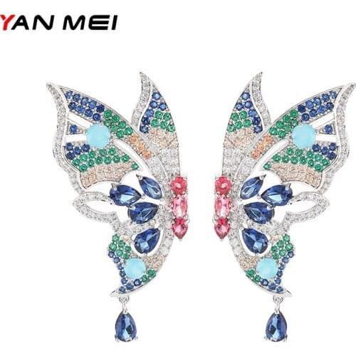 YANMEI High-end Luxury Color Large Butterfly Earrings Fashion Zircon Dance Party European and American Personality Earrings