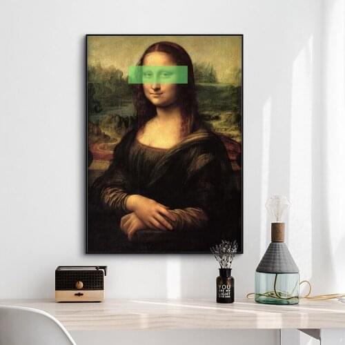 Funny Cover Eyes Mona Lisa Oil Paintings Reproductions on The Wall Canvas Posters and Prints Art Picture for Living Room Decor