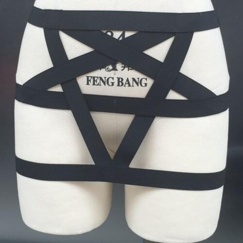 Gothic Harajuku sexy lingerie pentagram harness garter belt prom Women dresses skirt fetish wear Harness garter belt