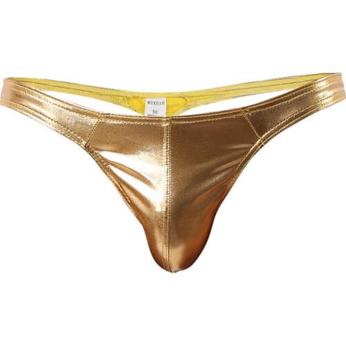 Sexy Briefs Mens Sexy Bikini Stretch Slim Imitation Leather Pants Gold Silver Pouch Briefs Underwear Shorts Male Gay Underwear