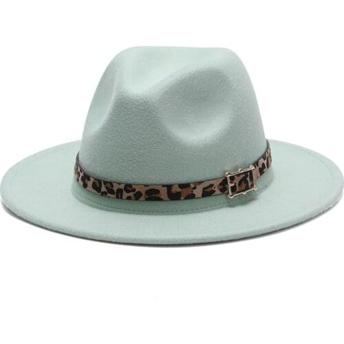 2020 winter fedora hats for women fashion Flat wide Brim Wool Felt Leopard Jazz Fedora Hats for men red goth top wedding Hat