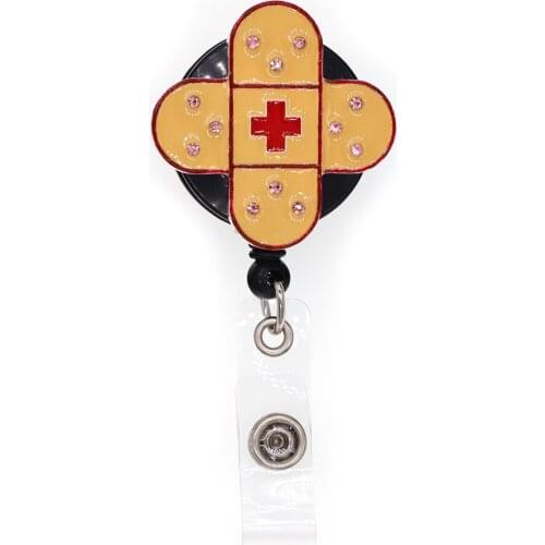 10pcs/lot Free Shipping Rhinestone White/Brown Bandage Badge Holder Doctor/Nurse Badge Reel