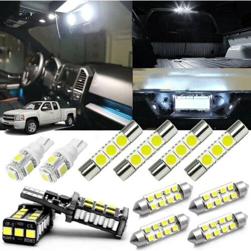 12pcs Canbus White LED Interior Lights kit Dome map mirror License Trunk Cargo set lamps For Chevy Silverado 1500 2500 2007-2013