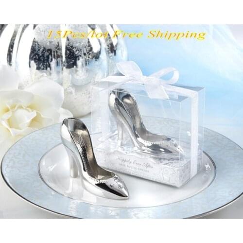 15 Pieces/lot) Wedding souvenirs of "A Perfect Fit" Chrome Slipper Bottle Opener For Wine Themed Party Favors