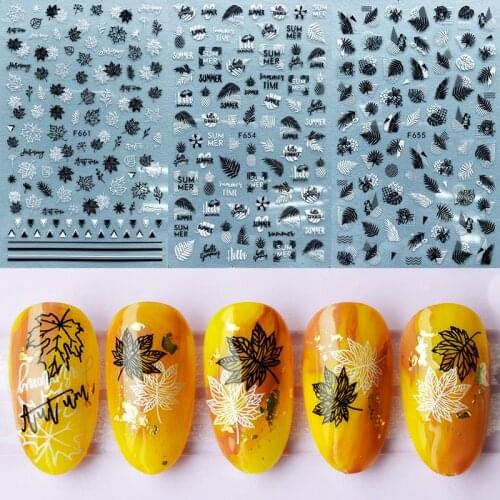 2020 DIY 3D Nail Art Sticker Adhesive Sticker Decals Tool Black & White Butterfly Summer Leave Nail Art Tattoo Decoration Z0321