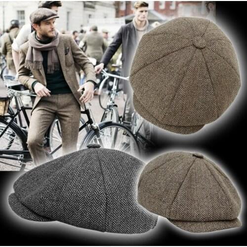 2021 Autumn Winter Men Newsboy Hat Berets British Western British Style Wool Flat Ivy Cap Classic Retro Striped Causal Beret