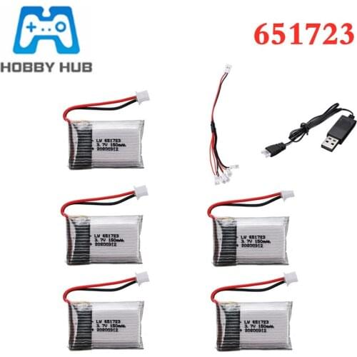 3.7V 150mAh 651723 Battery For H20 Syma S8 M67 U839 RC Quadcopter Parts 3.7V Lipo Battery 1.25mm plug and USB charger Set