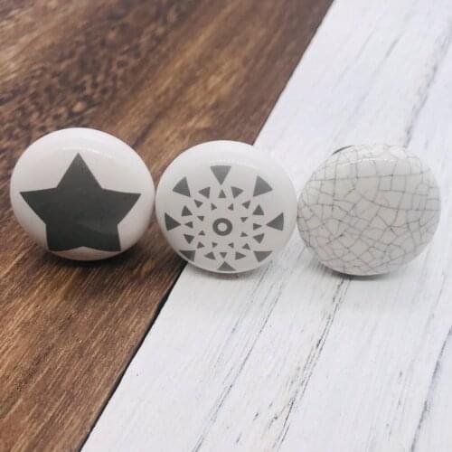 3pcs Round Ceramic Knobs for Kids Bedroom Furniture Knobs Euro-Style Kitchen Cabinet Cupboard Closet Drawer Handle Pulls