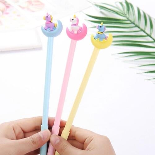 30 PCS Stereo Moon Pony Black 0.5 Cartoon Gel Pen Student Creative Sign Pen Kawaii Stationary Office Supplies