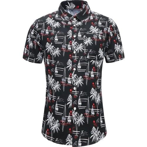 45KG-105KG Summer New Beach Island Sailing Printed Shirt Short Sleeve Button Down Hawaii Shirts 4XL 5XL