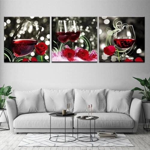 5 Panel canvas painting Wine With Rose flower HD Prints Modern Picture Wall Art Painting Restaurant bar Kitchen Home Decoration