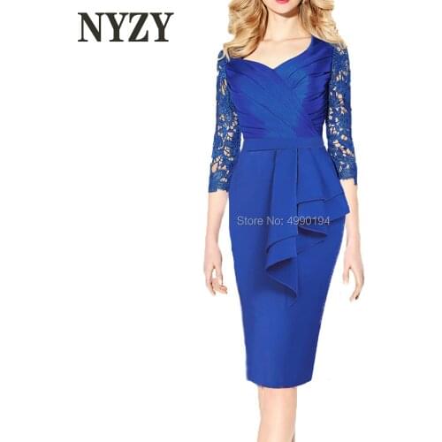 Satin Royal Blue Short Mother of the Bride Groom Dresses 2020 NYZY M272 Formal Evening Gown
