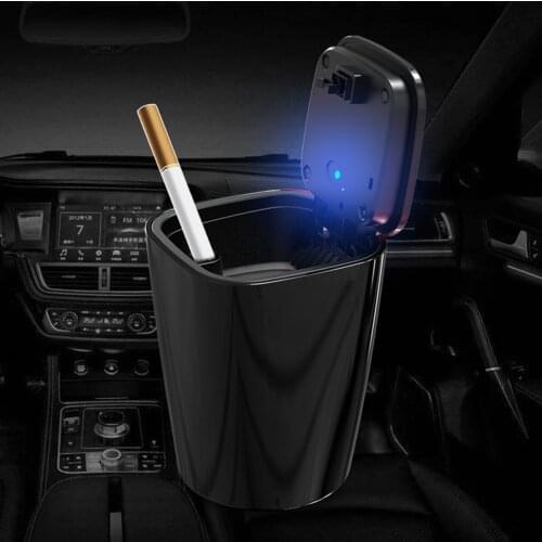 Black Car Ashtray Universal Auto Vehicle Interior Cigarette Holder With Indicator Onehand Operation 2 Holes To Put Out Cigarette