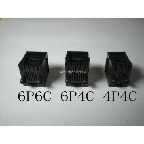 Black 6P6C With flange Top entry Modular Network PCB Jack Connector 100 pcs per Lot