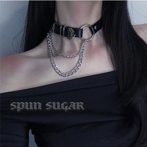 Black Goth Round Chain Leather Choker Necklace For Women PU Necklace Collar Adjustable Harajuku Punk Jewelry Gothic Accessories