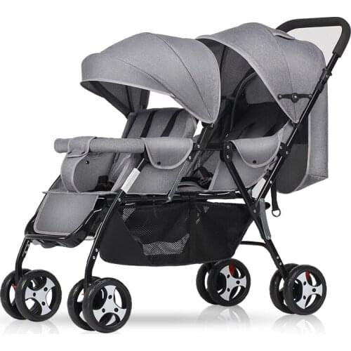 Twin Baby Stroller Front and Rear Sitting Stroller Lightweight Folding Double Seat Stroller Reclining