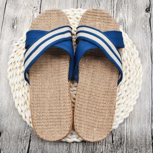 Breathable Men Summer Shoes Flax Men Home Slippers Floor Unisex Flat Shoes for Couple Linen Male Soft Sole Slippers Outside 2020