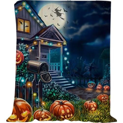 CLOOCL Halloween Theme Flannel Blankets Pumkins Moon Witch Printed Halloween Blanket Keep Warm Plush Quilts