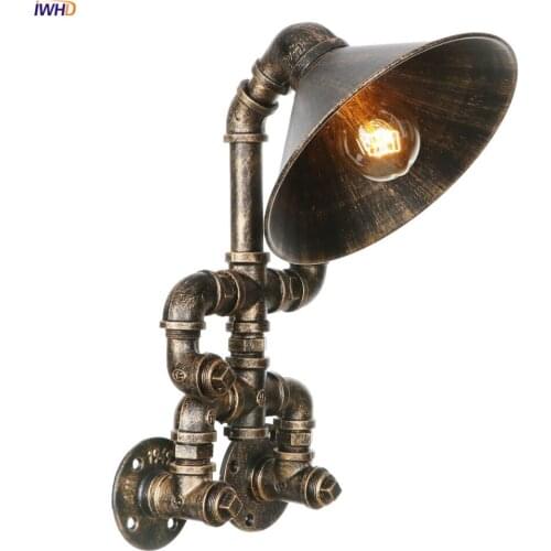 IWHD Little Boy Water Pipe Wall Lamp Vintage Bar Restaurant Porch Bedroom Edison Bulb Loft Industrial Decor Retro Wall Light LED