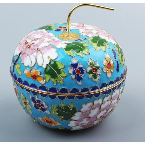 Chinese style Beijing authentic cloisonne apple jewelry box copper tires silk enamel gift Size 4 inches