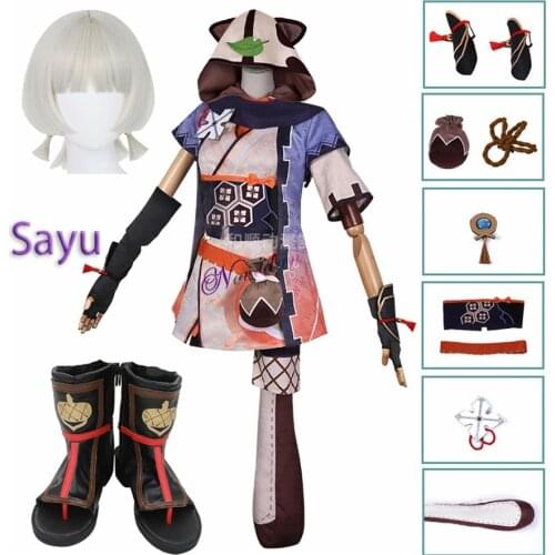 Genshin Impact Sayu Cosplay Costume Tail Shoes Wig Cosplay Anime Game Kimono Women Hooded Lolita Dress Party Halloween Costume