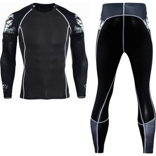 2018 Fitness Tight Sport Suit Men Long Sleeve Shirt +Pant Mens Running Set Compression Gym Clothing Quick Dry Mens Sportswear