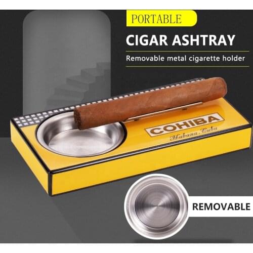 Creative Yellow Lacquered Promotion Metal Wooden Cigar Ashtray Gift For Man