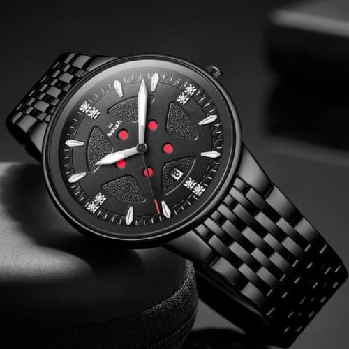 Fashion Black Steel Watches Mens Top Brand Luxury Business Dress Quartz Clock Man Waterproof Date Wristwatches Montre Homme 2021