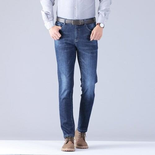 2019 Brand Men Autumn And Winter Solid Slim Fit Jeans Denim High Quality Business Fashion Boutique Jeans 40 42 44 Large size