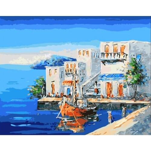 DIY Digital Painting By Numbers seaside home oil painting mural Kits Coloring Wall Art Picture Gift frameless