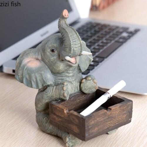 Office Decoration Ornaments Elephant Ashtray / Multi-function Desktop Pen Holder / Business Card Storage Box Home Decoration