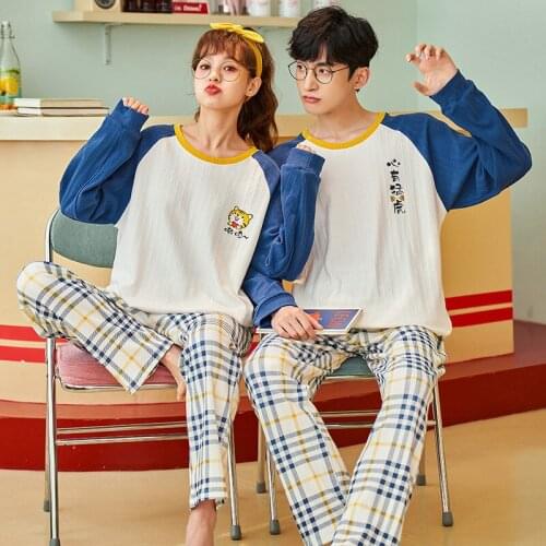 Couple pijamas Cotton Men Women pajama sets Sleep tops Pants Spring pyjama conjuntos de pijama pijama mujer pyjama homme Freeshi