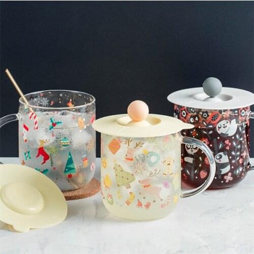 High Borosilicate Glass Transparent Cartoon Coffee Juice Mug Household Cute Breakfast Milk Cup Heat Resistant Christmas Teacup
