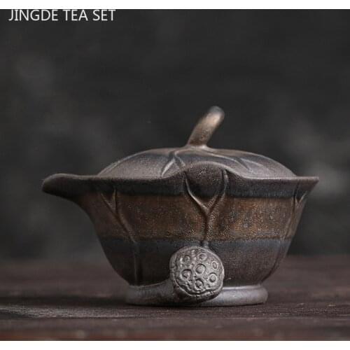 Retro Stoneware Small Teapot Ceramics Lotus leaf Hand pot Old rock mud Kettle Portable Tea pots Tea Ceremony Gift 120ml